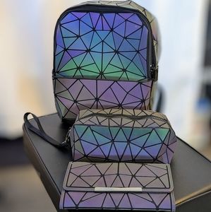 Luxshe Luminous Backpack, Wallet, Cosmetic/Makeup Bag (3 piece set)